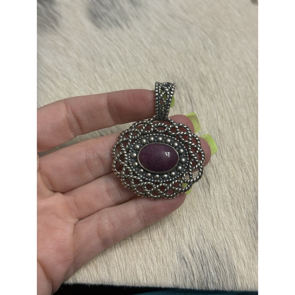 Carolyn Pollack Relios Sterling Silver Swirl Braided Purple Spiny Concho Pendant